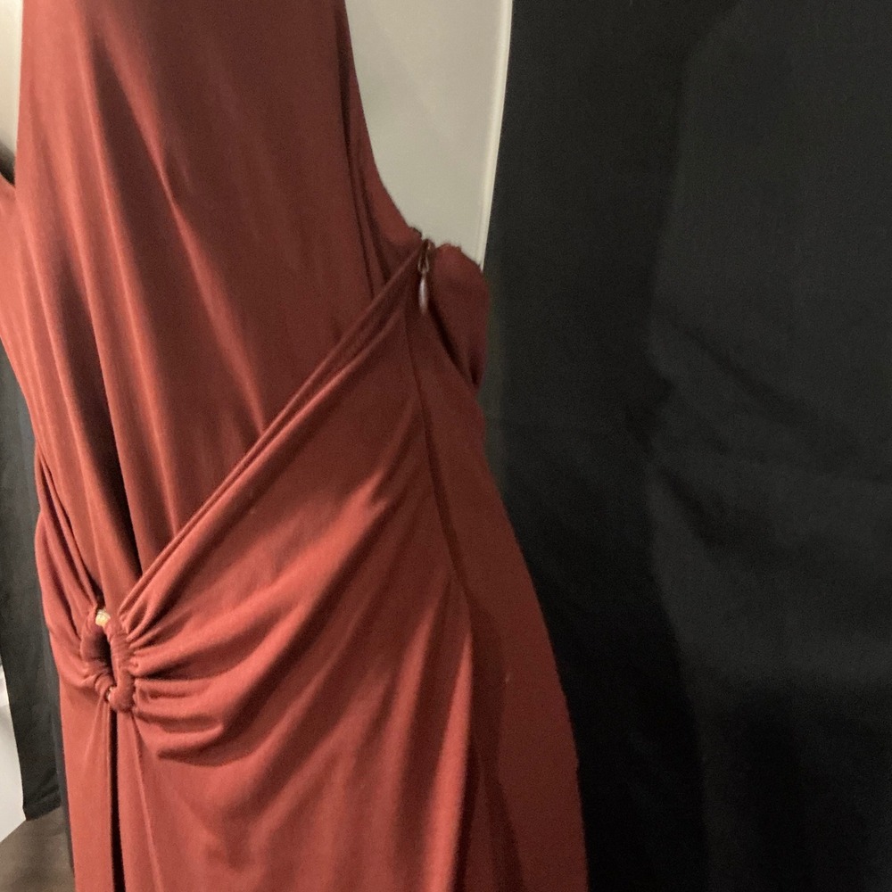 Laundry by Shelli Segal Halter Dress 8 Rust Orange Ring Draped Handkerchief - Picture 3 of 9